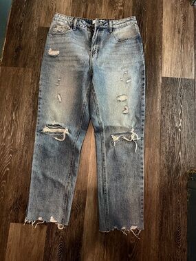 Cello Distressed Light Blue Straight-Leg Jeans